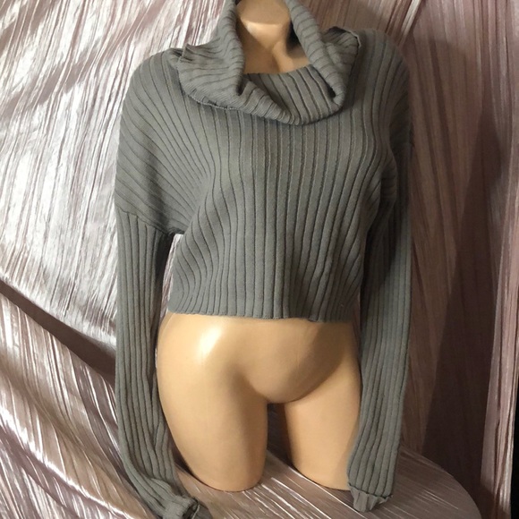 Guess gray lavender knit ribbed sweater long sleeve top blouse oversized cowl - Picture 1 of 4